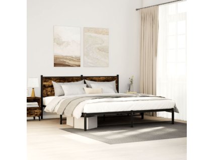 Kovový rám postele bez matrace kouřový dub 183 x 213 cm 4007672