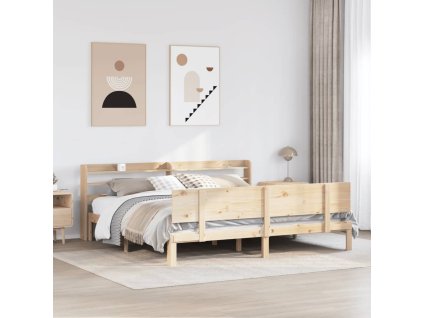 Rám postele s čelem 200 x 200 cm masivní borové dřevo 3306835