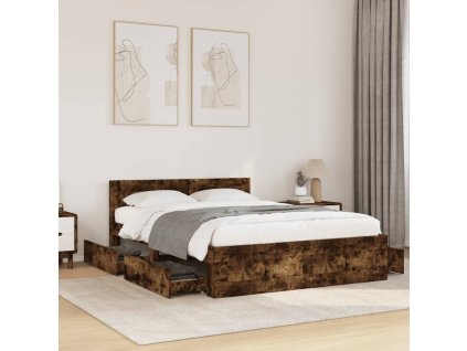 Rám postele s čelem kouřový dub 120 x 200 cm kompozitní dřevo 3295573
