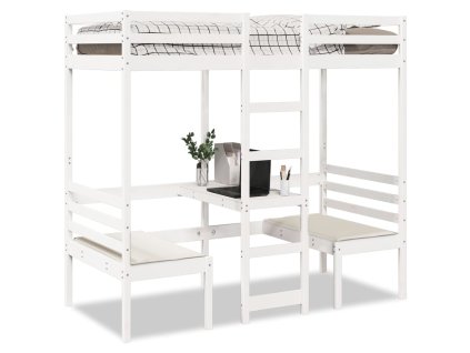 Rám patrové postele se stolem a židlemi bílý 75x190 cm borovice 3308563
