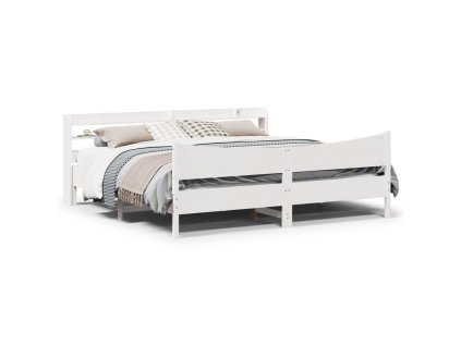 Rám postele s čelem bílý 200 x 200 cm masivní borové dřevo 3307033