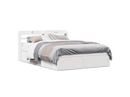 Rám postele s čelem bílý 140 x 200 cm masivní borové dřevo 3307084