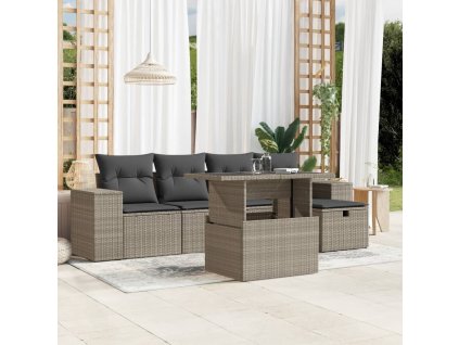 6dílná zahradní sedací souprava a podušky světle šedá polyratan 3275292