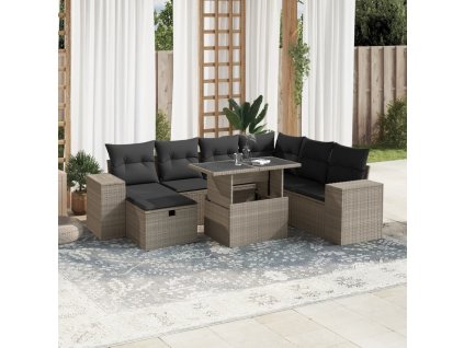 8dílná zahradní sedací souprava a podušky světle šedá polyratan 3275322