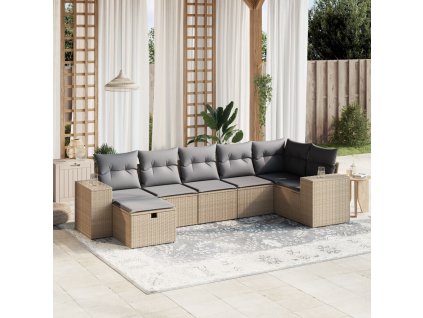 7dílná zahradní sedací souprava a podušky mix béžové polyratan 3264455