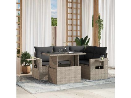 5dílná zahradní sedací souprava a podušky světle šedá polyratan 3267882