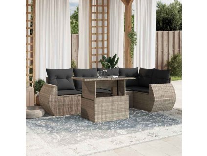 7dílná zahradní sedací souprava a podušky světle šedá polyratan 3268552