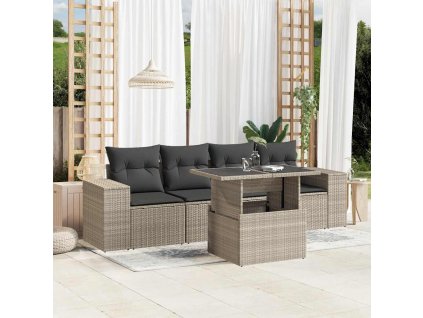 5dílná zahradní sedací souprava a podušky světle šedá polyratan 3268992