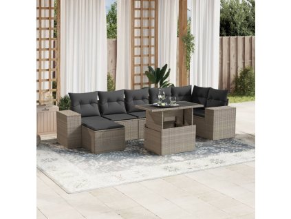 8dílná zahradní sedací souprava a podušky světle šedá polyratan 3269322