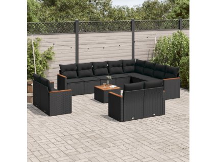 13dílný zahradní sedací souprava s poduškami černý polyratan 3258919