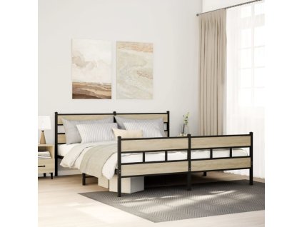 Kovový rám postele bez matrace dub sonoma 180 x 200 cm 3308472