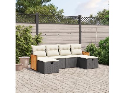 6dílná zahradní sedací souprava s poduškami černá polyratan 3265774