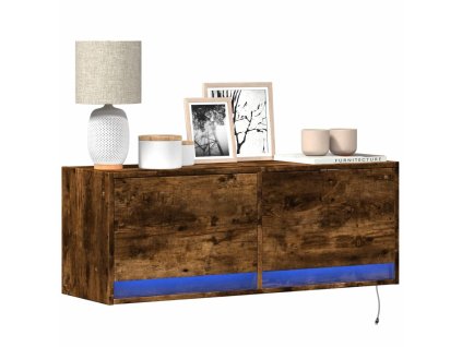 Nástěnná TV skříňka s LED osvětlením kouřový dub 100x31x35 cm 852366