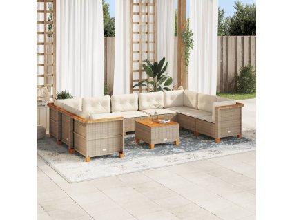 10dílná zahradní sedací souprava s poduškami béžová polyratan 3261985