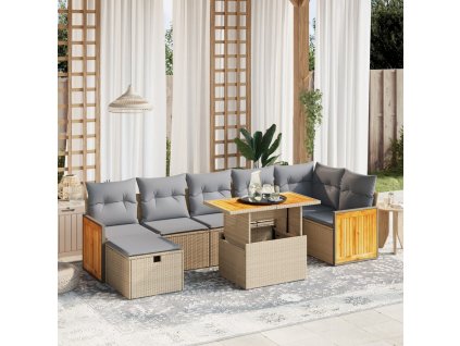 8dílná zahradní sedací souprava s poduškami béžová polyratan 3276258