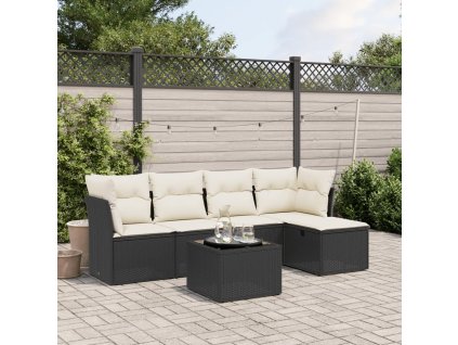 6dílná zahradní sedací souprava s poduškami černá polyratan 3263142
