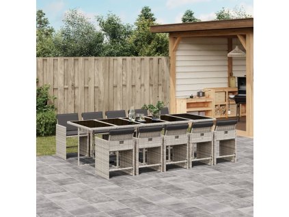 11dílný zahradní jídelní set s poduškami světle šedý polyratan 3277882