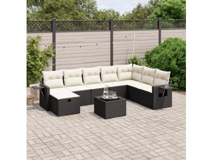9dílná zahradní sedací souprava s poduškami černá polyratan 3263902