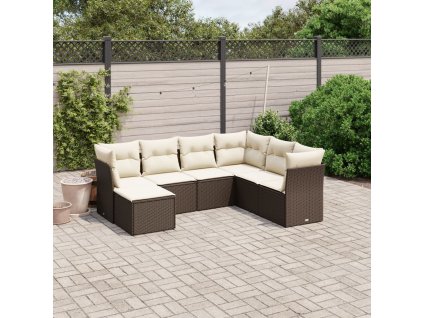 7dílná zahradní sedací souprava s poduškami hnědá polyratan 3263219