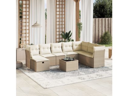 9dílná zahradní sedací souprava s poduškami béžová polyratan 3263284