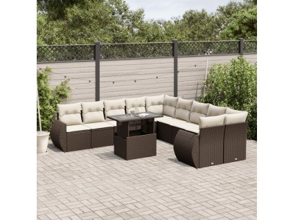 11dílný zahradní sedací souprava s poduškami hnědý polyratan 3268803