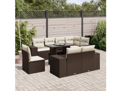 9dílná zahradní sedací souprava s poduškami hnědá polyratan 3269303