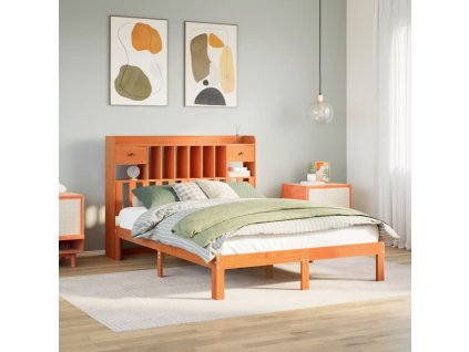 Postel s knihovnou bez matrace 140 x 200 cm masivní borovice 3322619