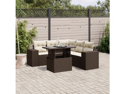 6dílná zahradní sedací souprava s poduškami hnědá polyratan 3269163