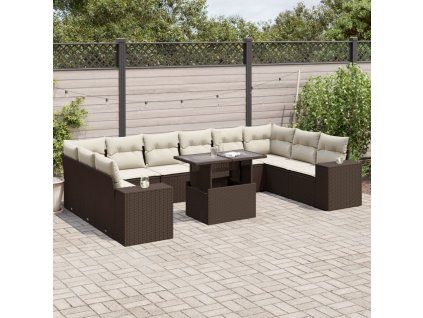11dílný zahradní sedací souprava s poduškami hnědý polyratan 3269413