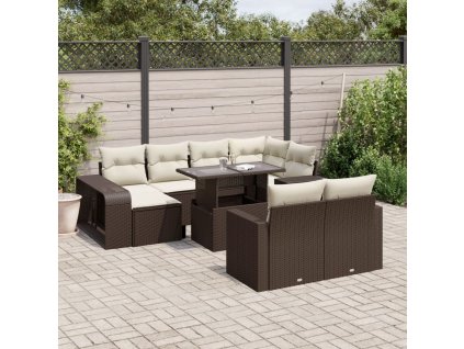 11dílný zahradní sedací souprava s poduškami hnědý polyratan 3274586