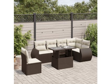 7dílná zahradní sedací souprava s poduškami hnědá polyratan 3268573