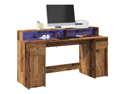 Psací stůl s LED světly old wood 160x55x91 cm kompozitní dřevo 3309436