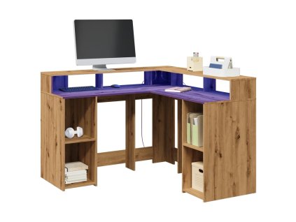 Psací stůl s LED dub artisan 130 x 130 x 91 cm kompozitní dřevo 3309455