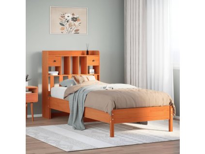 Postel s knihovnou bez matrace hnědá 75x190 cm masivní borovice 3322935