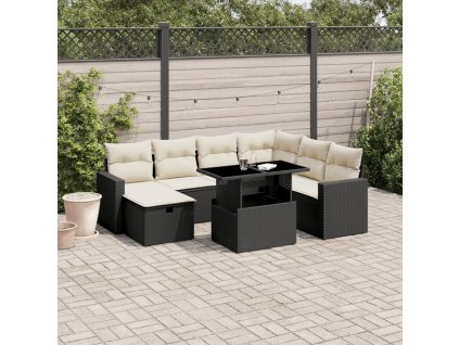 8dílná zahradní sedací souprava s poduškami černá polyratan 3274836