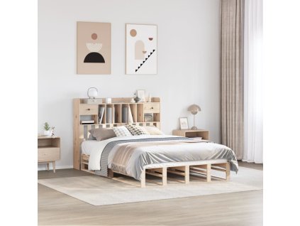 Postel s knihovnou bez matrace 140 x 200 cm masivní borovice 3323959