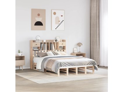 Postel s knihovnou bez matrace 160 x 200 cm masivní borovice 3323965