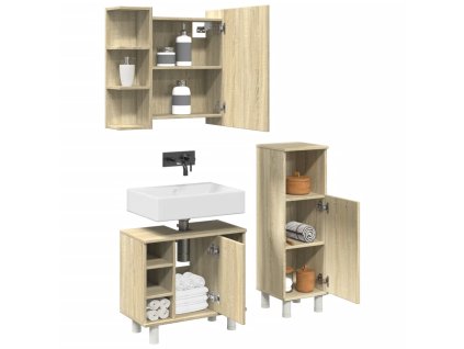 3dílný set koupelnového nábytku dub sonoma kompozitní dřevo 3324975