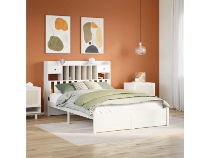 Postel s knihovnou bez matrace bílá 160x200 cm masivní borovice 3322424