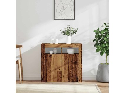 Příborník s LED old wood 80 x 35 x 75 cm kompozitní dřevo 856361
