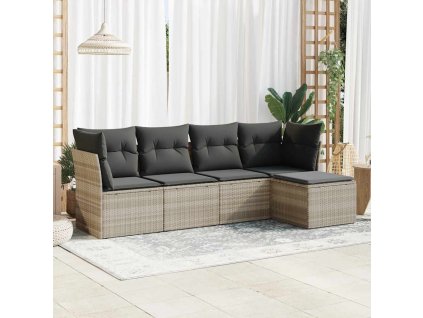 5dílná zahradní sedací souprava a podušky světle šedá polyratan 3325268