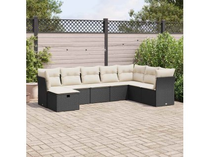 8dílná zahradní sedací souprava s poduškami černá polyratan 3325332