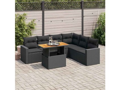 7dílná zahradní sedací souprava s poduškami černá polyratan 3327044
