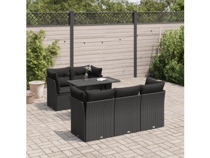 6dílná zahradní sedací souprava s poduškami černá polyratan 3326096