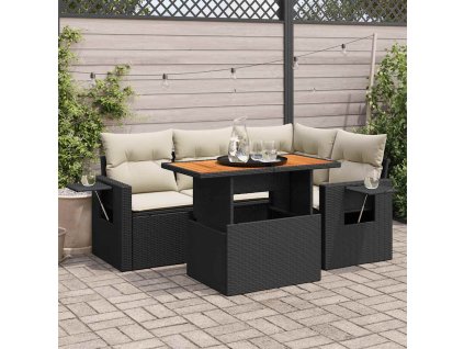 5dílná zahradní sedací souprava s poduškami černá polyratan 3327143