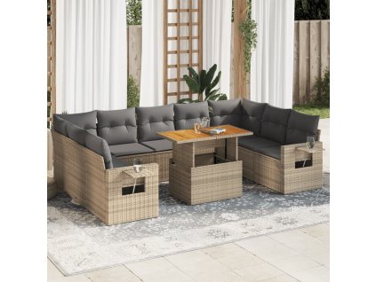 10dílná zahradní sedací souprava s poduškami béžová polyratan 3327195