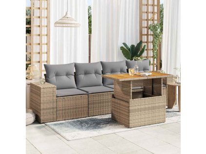 5dílná zahradní sedací souprava s poduškami béžová polyratan 3327321