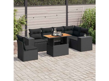 7dílná zahradní sedací souprava s poduškami černá polyratan 3327380