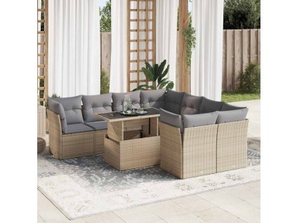 9dílná zahradní sedací souprava s poduškami béžová polyratan 3326130