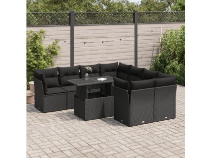9dílná zahradní sedací souprava s poduškami černá polyratan 3326126